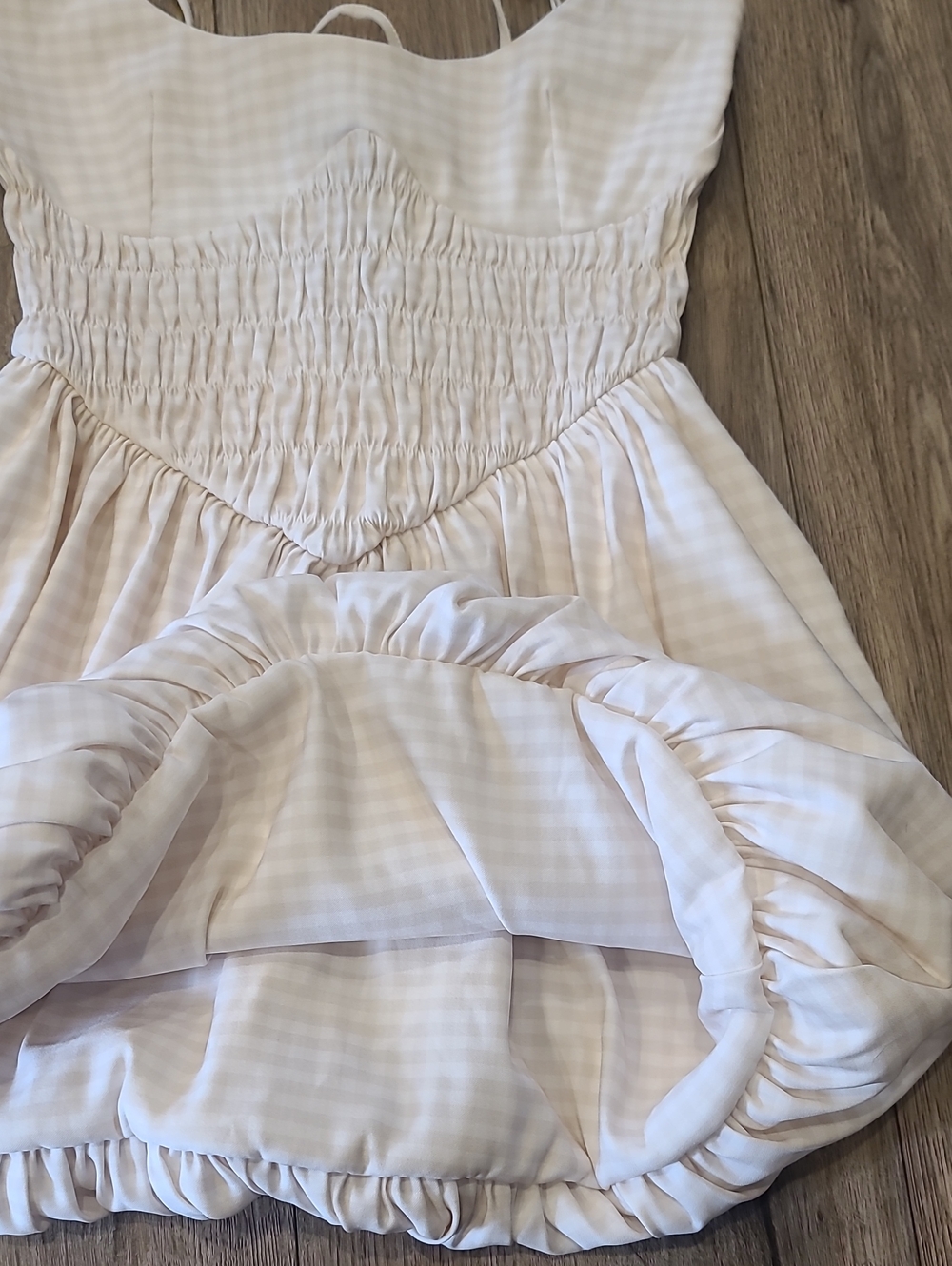 Zara Cream Gingham Smocked Corset Bubble Puffball Dress NWT S - Picture 4 of 9